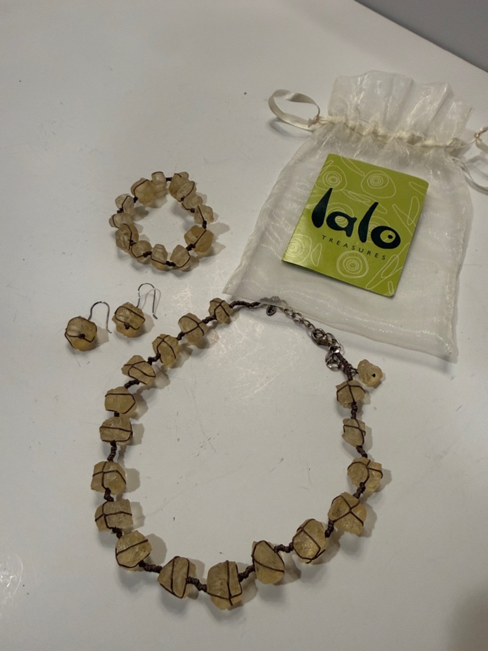 Beige Yellow Natural Stone Necklace & Bracelet Set